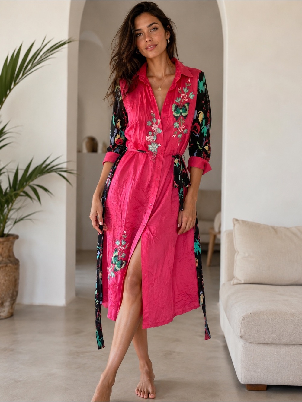 Silk Embroidered Kimono – Boho Luxury
